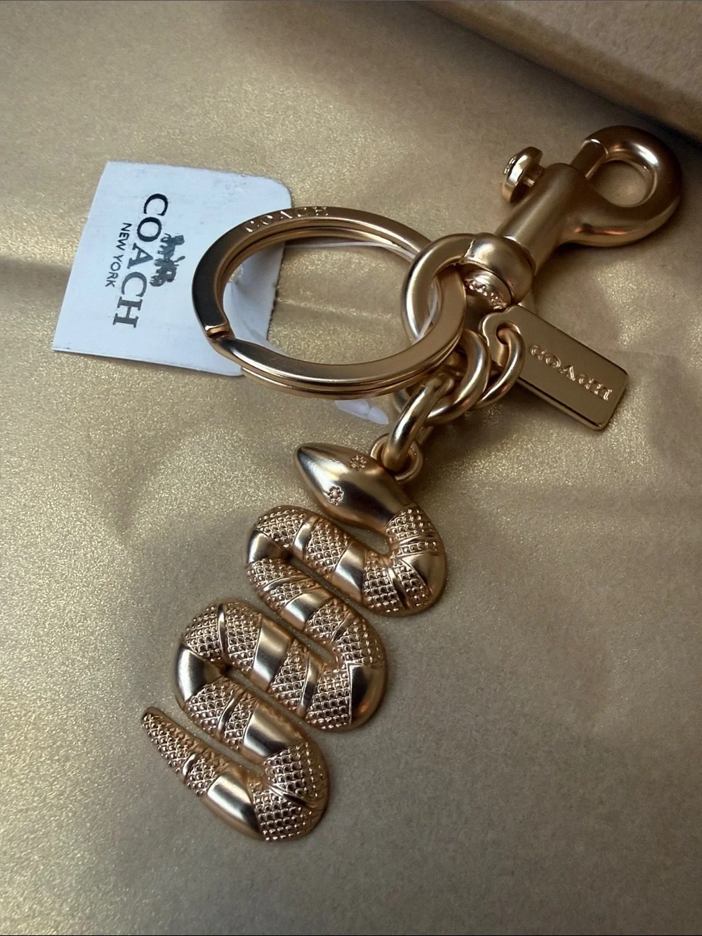 COACH Gold Snake Key Ring Keychain Bag Charm New in box No Tag